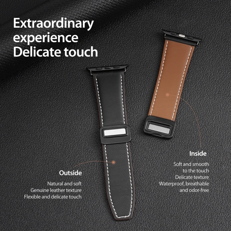 For Apple Watch SE 2022 40mm DUX DUCIS YA Series Magnetic Buckle Genuine Leather Watch Band(Black) - Watch Bands by DUX DUCIS | Online Shopping UK | buy2fix