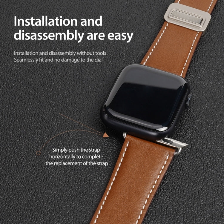 For Apple Watch SE 44mm DUX DUCIS YA Series Magnetic Buckle Genuine Leather Watch Band(Brown) - Watch Bands by DUX DUCIS | Online Shopping UK | buy2fix