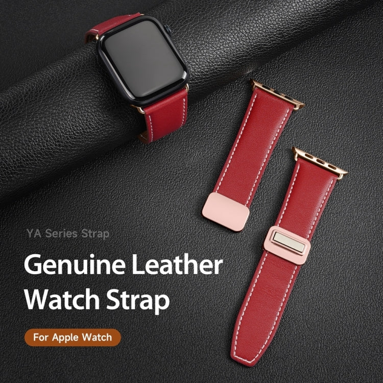 For Apple Watch Series 5 44mm DUX DUCIS YA Series Magnetic Buckle Genuine Leather Watch Band(Red) - Watch Bands by DUX DUCIS | Online Shopping UK | buy2fix