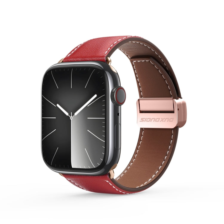 For Apple Watch Series 2 42mm DUX DUCIS YA Series Magnetic Buckle Genuine Leather Watch Band(Red) - Watch Bands by DUX DUCIS | Online Shopping UK | buy2fix