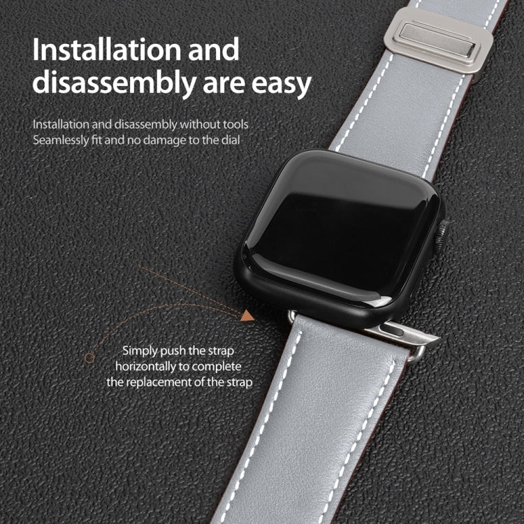 For Apple Watch 42mm DUX DUCIS YA Series Magnetic Buckle Genuine Leather Watch Band(Grey) - Watch Bands by DUX DUCIS | Online Shopping UK | buy2fix