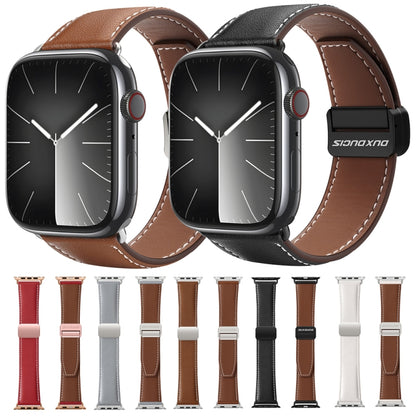 For Apple Watch Series 4 44mm DUX DUCIS YA Series Magnetic Buckle Genuine Leather Watch Band(Black) - Watch Bands by DUX DUCIS | Online Shopping UK | buy2fix