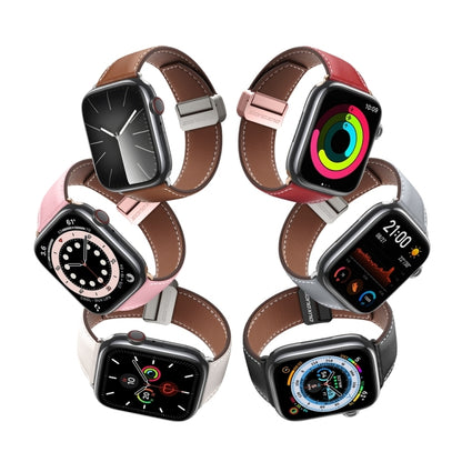 For Apple Watch Series 4 40mm DUX DUCIS YA Series Magnetic Buckle Genuine Leather Watch Band(Pink) - Watch Bands by DUX DUCIS | Online Shopping UK | buy2fix