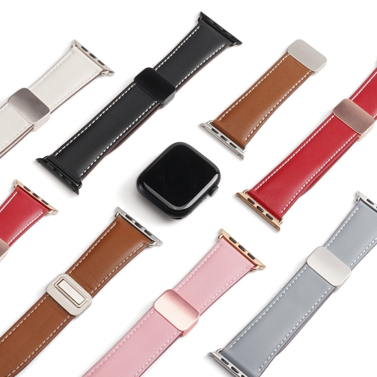 For Apple Watch Series 7 41mm DUX DUCIS YA Series Magnetic Buckle Genuine Leather Watch Band(Pink) - Watch Bands by DUX DUCIS | Online Shopping UK | buy2fix