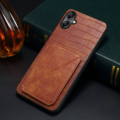 For Samsung Galaxy S21 FE 5G Denior Imitation Crocodile Leather Back Phone Case with Holder(Brown) - Galaxy Phone Cases by Denior | Online Shopping UK | buy2fix