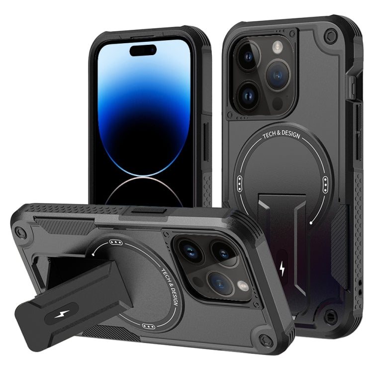 For iPhone 14 Pro Max MagSafe Holder Armor PC Hybrid TPU Phone Case(Black) - iPhone 14 Pro Max Cases by buy2fix | Online Shopping UK | buy2fix