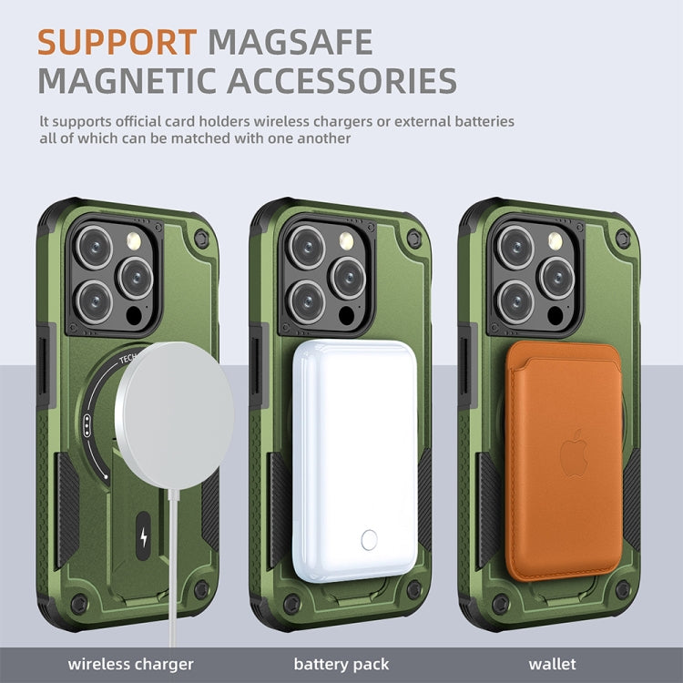 For iPhone 13 MagSafe Holder Armor PC Hybrid TPU Phone Case(Army Green) - iPhone 13 Cases by buy2fix | Online Shopping UK | buy2fix