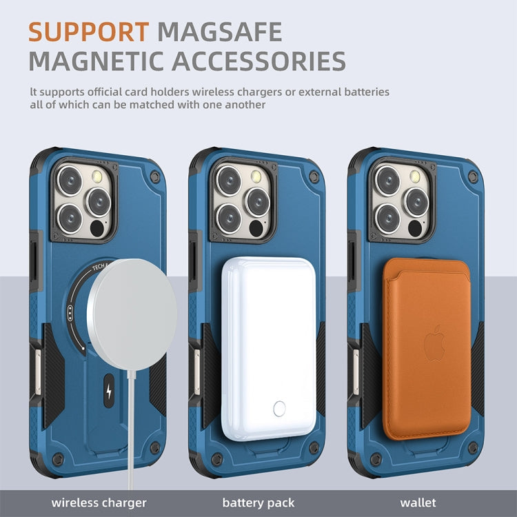 For iPhone 16 Pro Max Armor Magsafe Holder PC Hybrid TPU Phone Case(Dark Blue) - iPhone 16 Pro Max Cases by buy2fix | Online Shopping UK | buy2fix