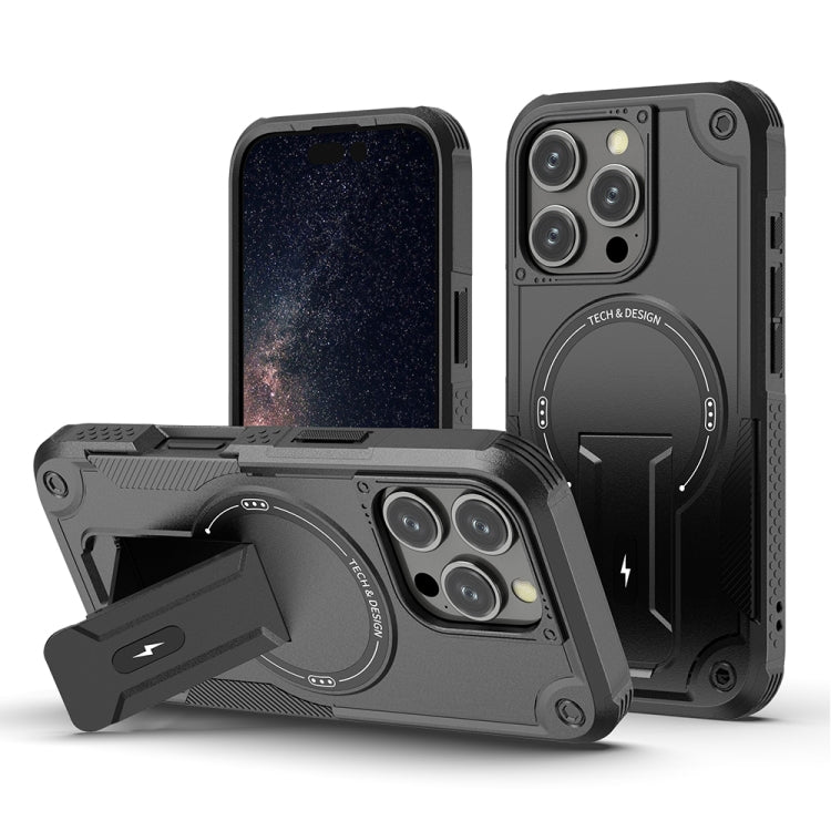 For iPhone 16 Pro Armor Magsafe Holder PC Hybrid TPU Phone Case(Black) - iPhone 16 Pro Cases by buy2fix | Online Shopping UK | buy2fix