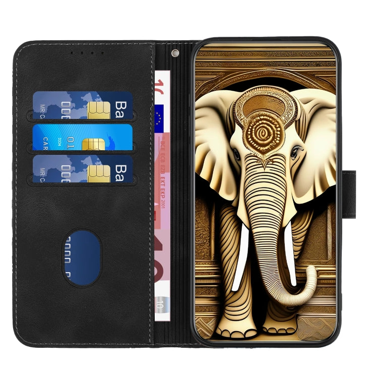 For Xiaomi Redmi K70 YX0060 Elephant Head Embossed Phone Leather Case with Lanyard(Black) - K70 Cases by buy2fix | Online Shopping UK | buy2fix