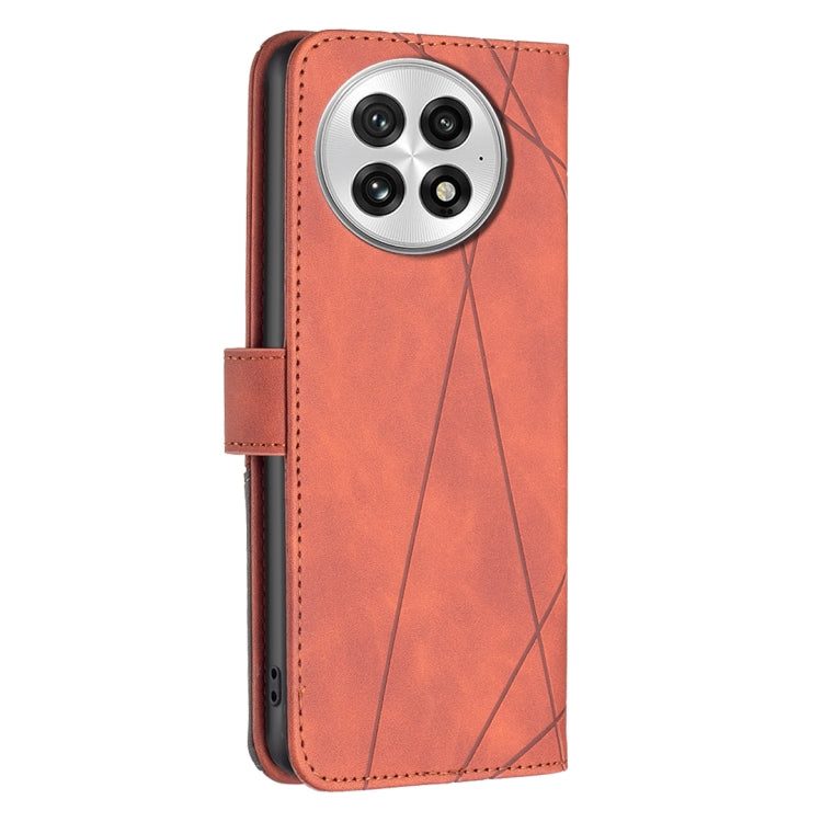 For OnePlus 13 BF05 Magnetic Buckle Rhombus Texture Leather Phone Case(Brown) - OnePlus Cases by buy2fix | Online Shopping UK | buy2fix