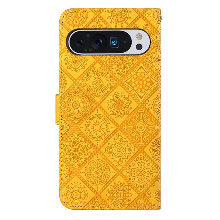 For Google Pixel 9 Pro XL Ethnic Style Embossed Pattern Leather Phone Case(Yellow) - Google Cases by buy2fix | Online Shopping UK | buy2fix