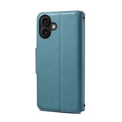 For iPhone 16 Plus Denior Cowhide Texture Wallet Style Leather Phone Case(Blue) - iPhone 16 Plus Cases by Denior | Online Shopping UK | buy2fix