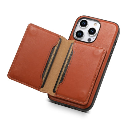 For iPhone 15 Plus Denior Cowhide Texture Leather MagSafe Detachable Wallet Phone Case(Brown) - iPhone 15 Plus Cases by Denior | Online Shopping UK | buy2fix