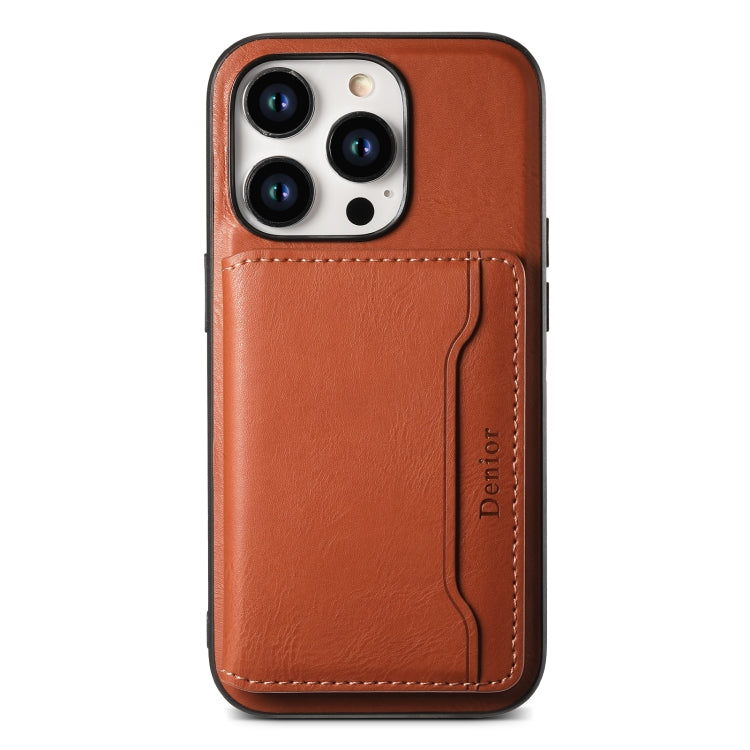 For iPhone 14 Pro Denior Cowhide Texture Leather MagSafe Detachable Wallet Phone Case(Brown) - iPhone 14 Pro Cases by Denior | Online Shopping UK | buy2fix