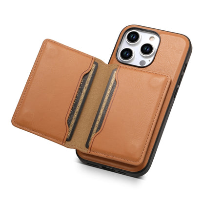 For iPhone 12 Pro Denior Cowhide Texture Leather MagSafe Detachable Wallet Phone Case(Khaki) - iPhone 12 / 12 Pro Cases by Denior | Online Shopping UK | buy2fix