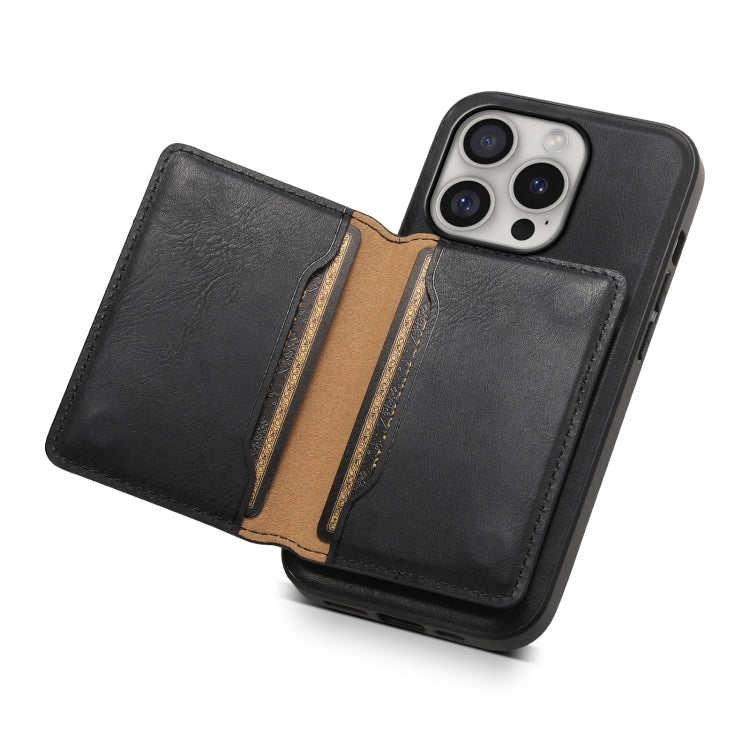 For iPhone 16 Pro Max Denior Cowhide Texture Leather MagSafe Detachable Wallet Phone Case(Black) - iPhone 16 Pro Max Cases by Denior | Online Shopping UK | buy2fix