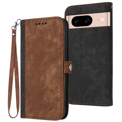 For Google Pixel 8a Side Buckle Double Fold Hand Strap Leather Phone Case(Brown) - Google Cases by buy2fix | Online Shopping UK | buy2fix