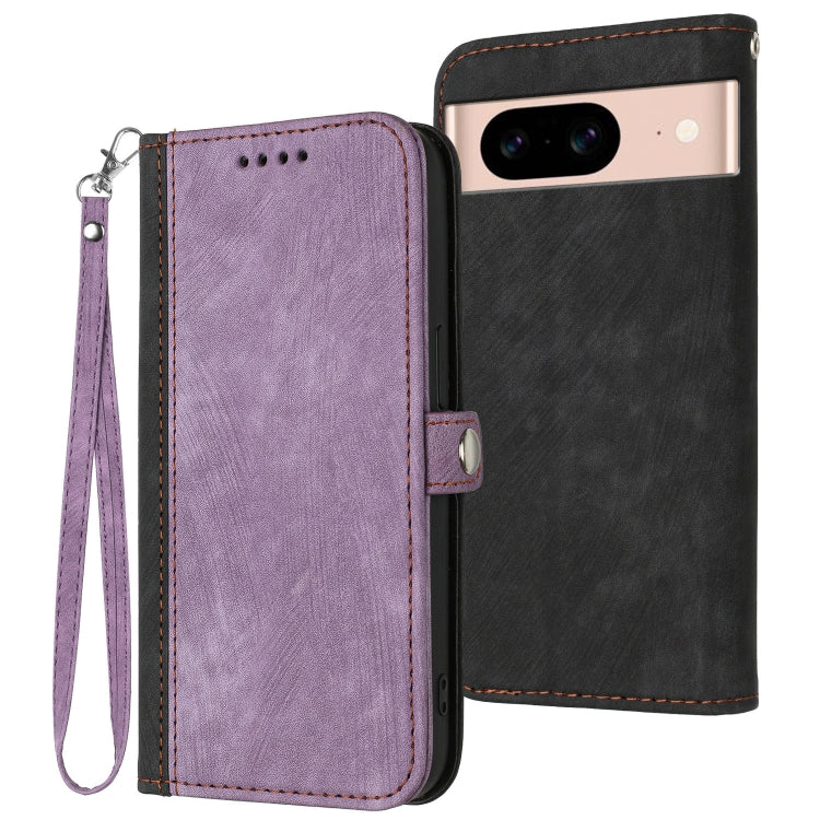 For Google Pixel 8a Side Buckle Double Fold Hand Strap Leather Phone Case(Purple) - Google Cases by buy2fix | Online Shopping UK | buy2fix