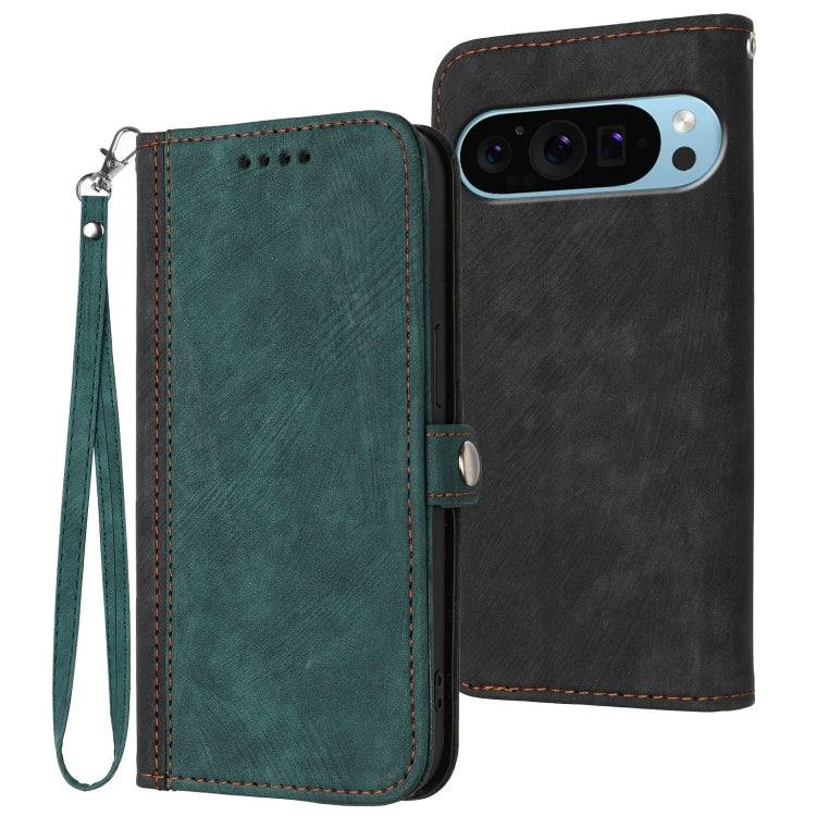 For Google Pixel 9 Pro Side Buckle Double Fold Hand Strap Leather Phone Case(Dark Green) - Google Cases by buy2fix | Online Shopping UK | buy2fix