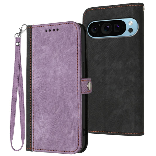 For Google Pixel 9 Side Buckle Double Fold Hand Strap Leather Phone Case(Purple) - Google Cases by buy2fix | Online Shopping UK | buy2fix