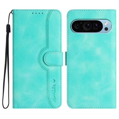 For Google Pixel 9 Heart Pattern Skin Feel Leather Phone Case(Light Blue) - Google Cases by buy2fix | Online Shopping UK | buy2fix