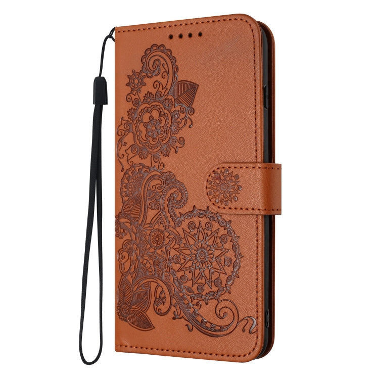 For Google Pixel 9 Datura Flower Embossed Flip Leather Phone Case(Brown) - Google Cases by buy2fix | Online Shopping UK | buy2fix