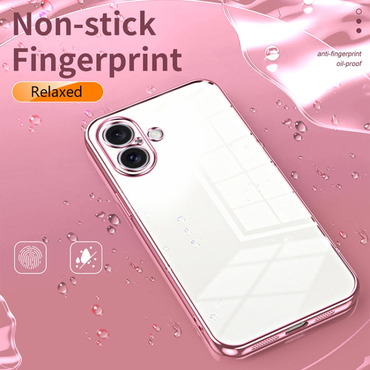 For iPhone 16 Transparent Plating Fine Hole Phone Case(Pink) - iPhone 16 Cases by buy2fix | Online Shopping UK | buy2fix