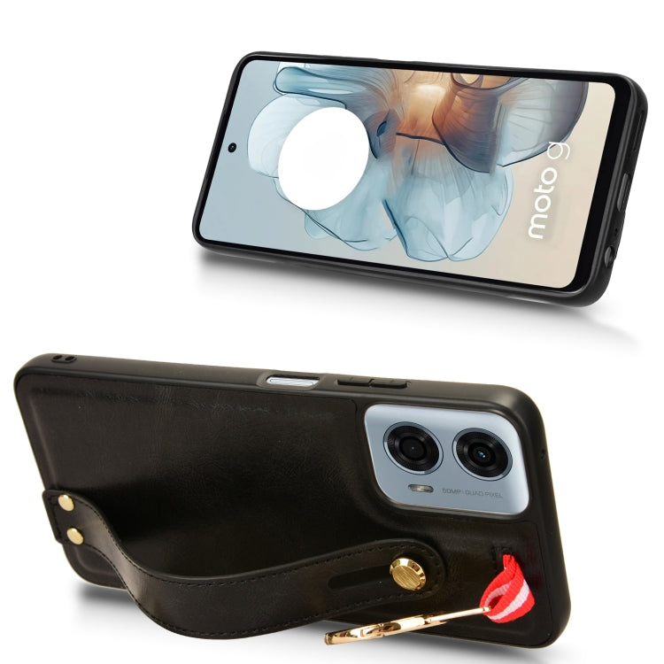 For Motorola Moto G 5G 2024 Wristband Leather Back Phone Case(Black) - Motorola Cases by buy2fix | Online Shopping UK | buy2fix