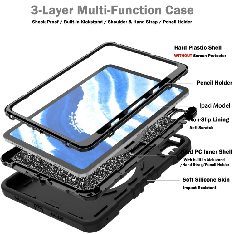 For iPad Air 11 2024 X Rotation PC Hybrid Silicone Tablet Case with Strap(Full Black) - iPad Air 11 2024 Cases by buy2fix | Online Shopping UK | buy2fix