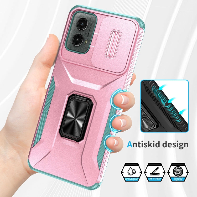 For Motorola Moto G 5G 2024 Sliding Camshield Holder Phone Case(Pink + Grey Green) - Motorola Cases by buy2fix | Online Shopping UK | buy2fix