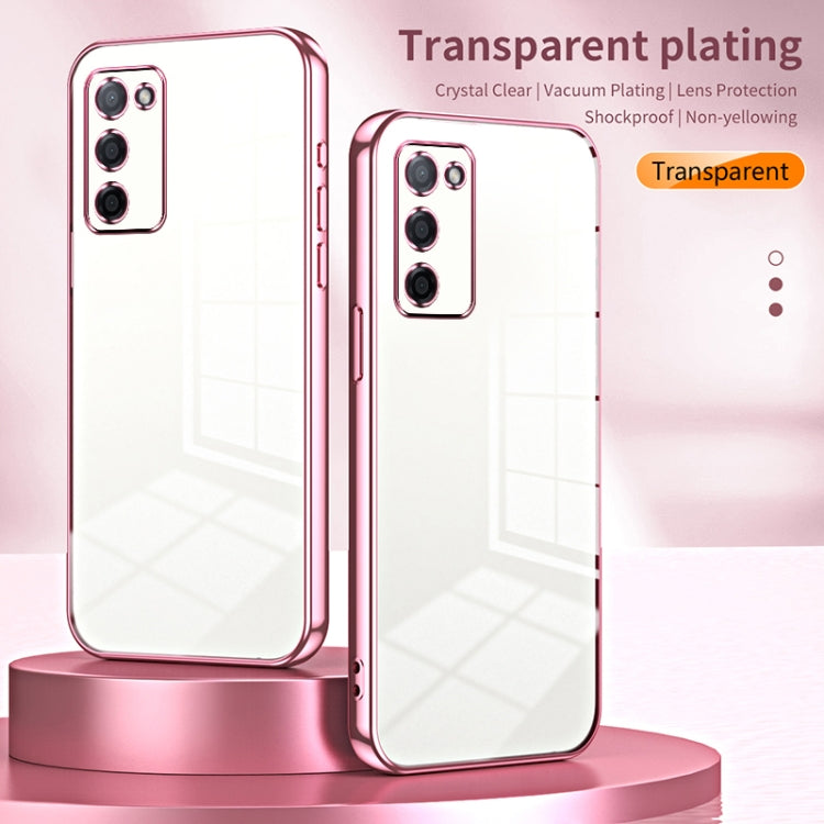 For OPPO A55 5G / A56 / A53s 5G Transparent Plating Fine Hole Phone Case(Pink) - OPPO Cases by buy2fix | Online Shopping UK | buy2fix