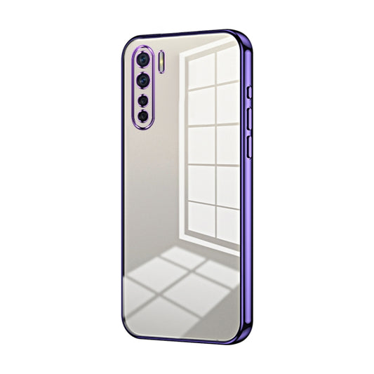 For OPPO Reno3 4G / F15 / A91 Transparent Plating Fine Hole Phone Case(Purple) - OPPO Cases by buy2fix | Online Shopping UK | buy2fix