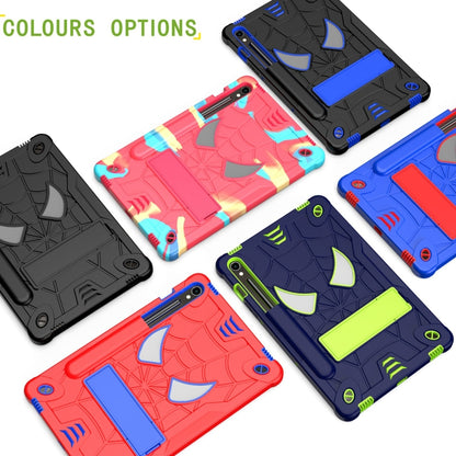 For Samsung Galaxy Tab S9 FE / S9 Fold-Holder Spider Silicone Hybrid PC Tablet Case(Navy Yellow Green) - Galaxy Tab S9 Cases by buy2fix | Online Shopping UK | buy2fix