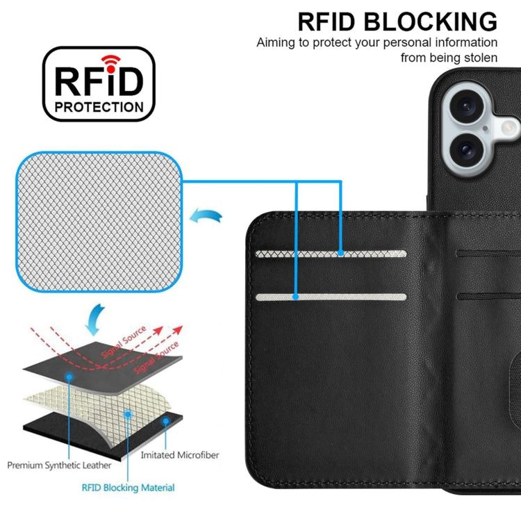 For iPhone 16 Plus Rhombic Texture Card Bag RFID Phone Case with Long Lanyard(Black) - iPhone 16 Plus Cases by buy2fix | Online Shopping UK | buy2fix