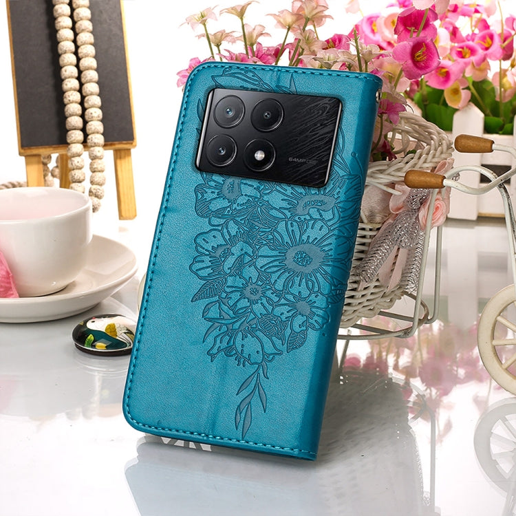 For Xiaomi Redmi K70E Embossed Butterfly Leather Phone Case(Blue) - K70E Cases by buy2fix | Online Shopping UK | buy2fix