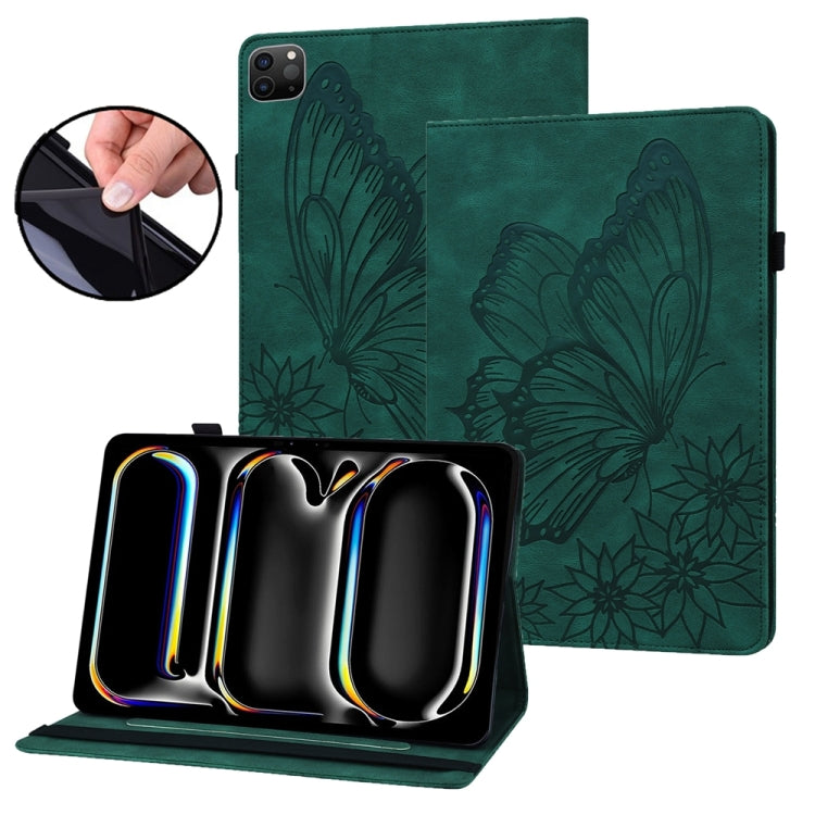 For iPad Pro 13 2024 Big Butterfly Embossed Leather Tablet Case(Green) - iPad Pro 13 2024 Cases by buy2fix | Online Shopping UK | buy2fix