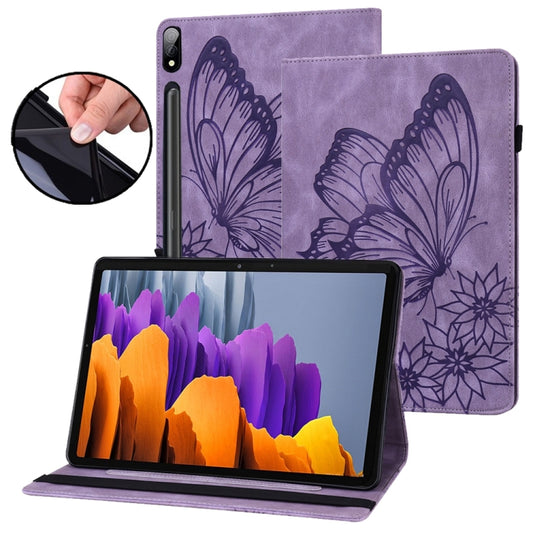 For Samsung Galaxy Tab S9 Ultra / S8 Ultra Big Butterfly Embossed Leather Tablet Case(Purple) - Galaxy Tab S9 Ultra Cases by buy2fix | Online Shopping UK | buy2fix