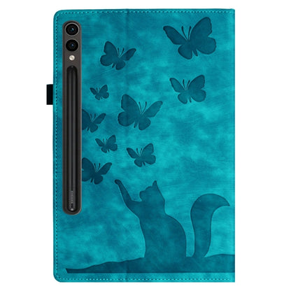 For Samsung Galaxy Tab S9 Ultra / S8 Ultra Butterfly Cat Embossing Leather Tablet Case(Sky Blue) - Galaxy Tab S9 Ultra Cases by buy2fix | Online Shopping UK | buy2fix