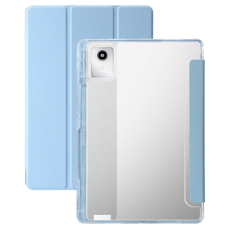 For Lenovo Tab M11 /Xiaoxin Pad 11 2024 Clear Acrylic 3-Fold Leather Tablet Case(Ice Blue) - Lenovo by buy2fix | Online Shopping UK | buy2fix