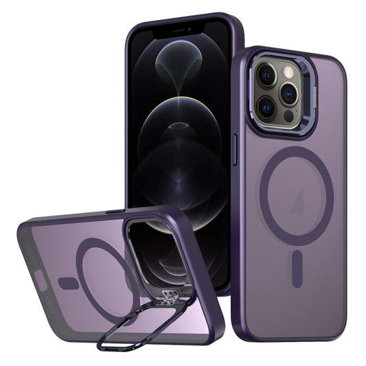 For iPhone 12 Pro Metal Invisible Camera Holder MagSafe Magnetic Phone Case(Purple) - iPhone 12 / 12 Pro Cases by buy2fix | Online Shopping UK | buy2fix