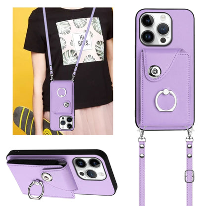 For iPhone 16 Pro Organ Card Bag Ring Holder Phone Case with Long Lanyard(Purple) - iPhone 16 Pro Cases by buy2fix | Online Shopping UK | buy2fix