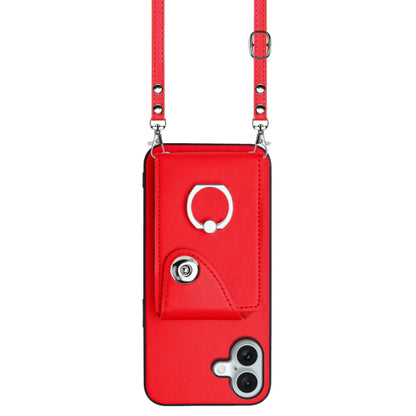 For iPhone 16 Plus Organ Card Bag Ring Holder Phone Case with Long Lanyard(Red) - iPhone 16 Plus Cases by buy2fix | Online Shopping UK | buy2fix