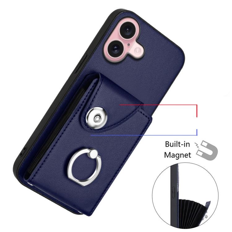 For iPhone 16 Organ Card Bag Ring Holder Phone Case with Long Lanyard(Blue) - iPhone 16 Cases by buy2fix | Online Shopping UK | buy2fix