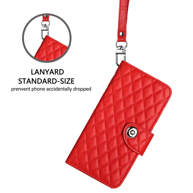 For Google Pixel 9 / Pixel 9 Pro Rhombic Texture Flip Leather Phone Case with Lanyard(Red) - Google Cases by buy2fix | Online Shopping UK | buy2fix