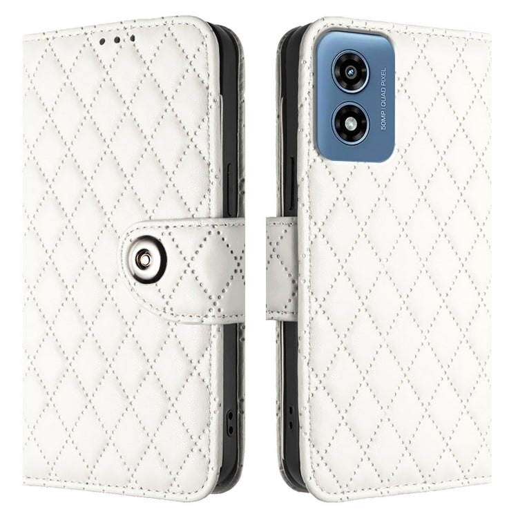 For Motorola Moto G Play 5G 2024 Rhombic Texture Flip Leather Phone Case with Lanyard(White) - Motorola Cases by buy2fix | Online Shopping UK | buy2fix