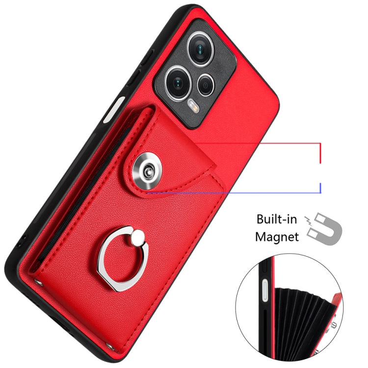 For Xiaomi Redmi Note 12 5G Global Organ Card Bag Ring Holder Phone Case with Long Lanyard(Red) - Xiaomi Cases by buy2fix | Online Shopping UK | buy2fix