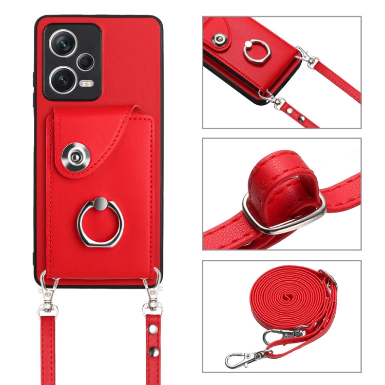 For Xiaomi Redmi Note 12 5G Global Organ Card Bag Ring Holder Phone Case with Long Lanyard(Red) - Xiaomi Cases by buy2fix | Online Shopping UK | buy2fix