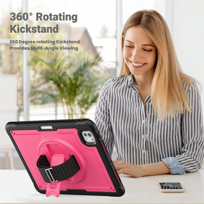 For iPad Pro 11 2024 Honeycomb Hand Grip Turntable Stand Tablet Case(Rose Red) - iPad Pro 11 2024 Cases by buy2fix | Online Shopping UK | buy2fix