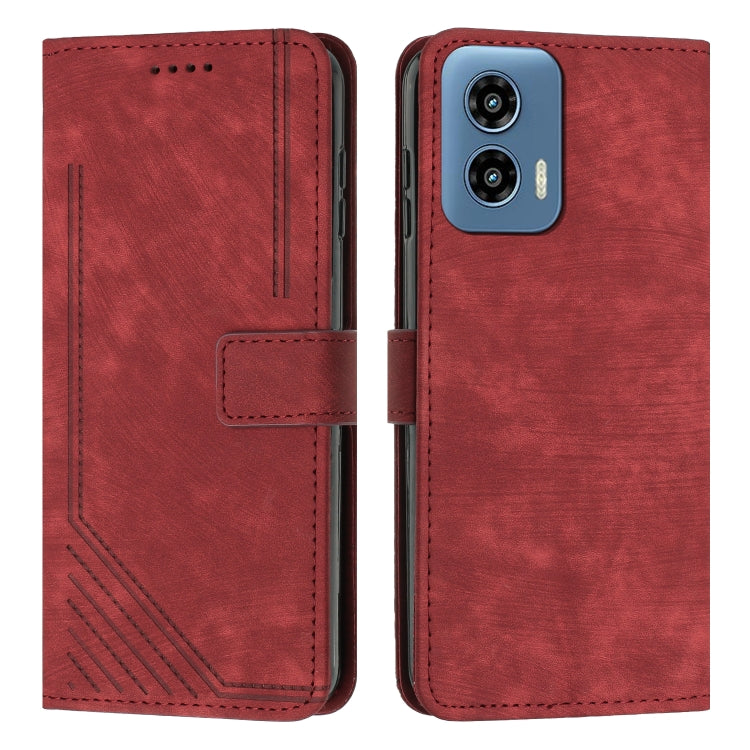 For Motorola Moto G Play 5G 2024 / G 5G 2024 Skin Feel Stripe Pattern Leather Phone Case with Long Lanyard(Red) - Motorola Cases by buy2fix | Online Shopping UK | buy2fix